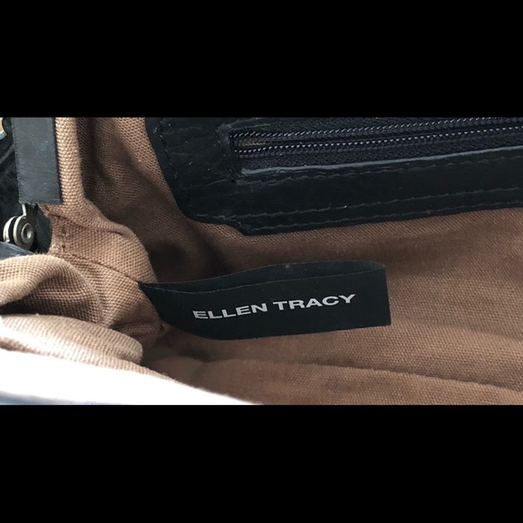 Ellen Tracy, Black Leather Frame Handbag With Kiss Lock Closure, EUC - Picture 2 of 16